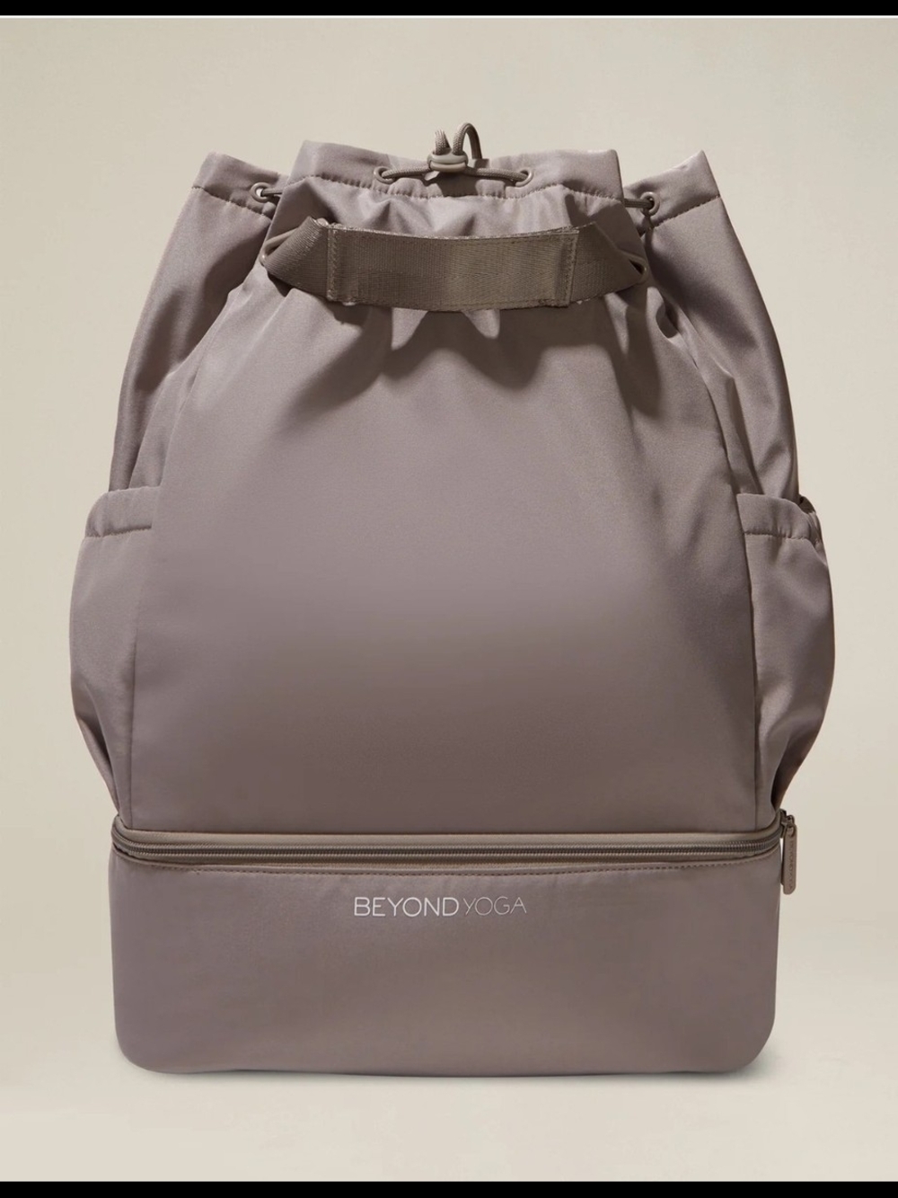 Beyond Yoga Taupe Drawstring Backpack with Bottom Zip Compartment